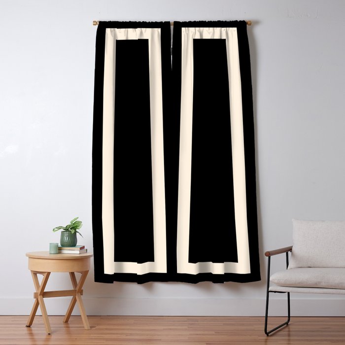 Simple Elegant Minimalist Frame Pattern II in Black and Almond Cream Window Curtain Gallery Image 5