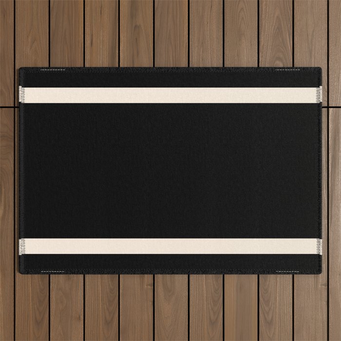 Simple Elegant Minimalist Frame Pattern II in Black and Almond Cream Outdoor Rug Gallery Image 1