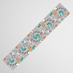 Origami dragon friends // grey linen texture background aqua orange grey and taupe fantastic creatures Table Runner Gallery Image 3