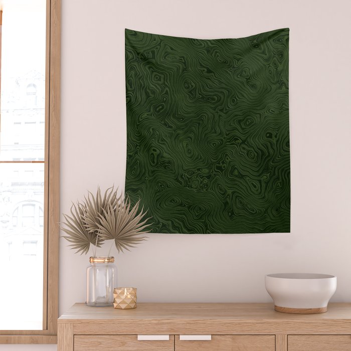Luxury Moss Green Rippled Moiré Pattern Wall Tapestry Gallery Image 2