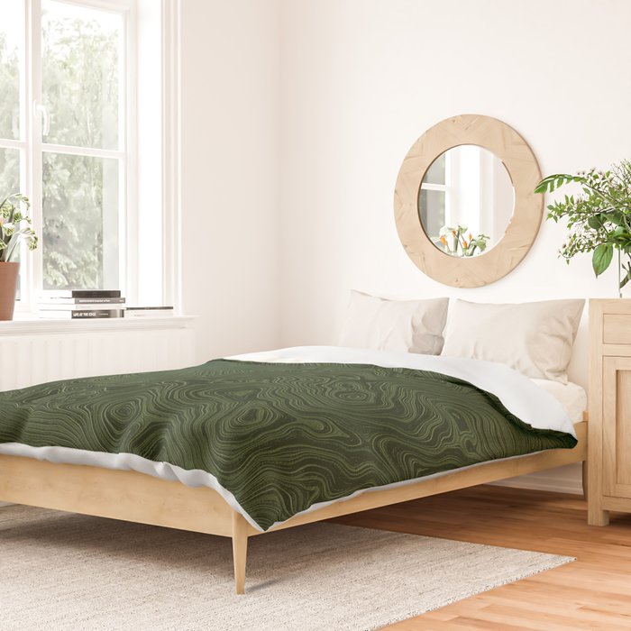 Luxury Moss Green Rippled Moiré Pattern Duvet Cover Gallery Image 2