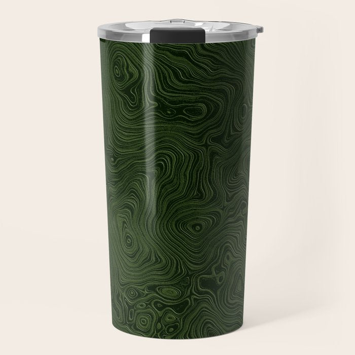 Luxury Moss Green Rippled Moiré Pattern Travel Mug Gallery Image 1