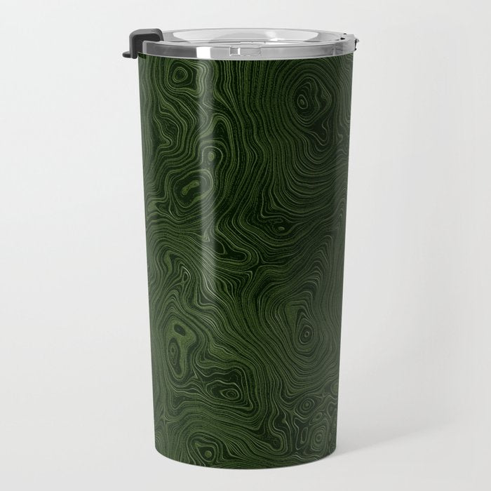 Luxury Moss Green Rippled Moiré Pattern Travel Mug Gallery Image 3