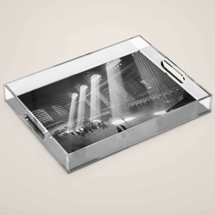 New York Grand Central Train Station Terminal Black and White Photography Print Acrylic Tray Gallery Image 1