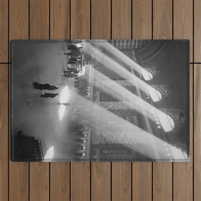 New York Grand Central Train Station Terminal Black and White Photography Print Outdoor Rug Gallery Image 1