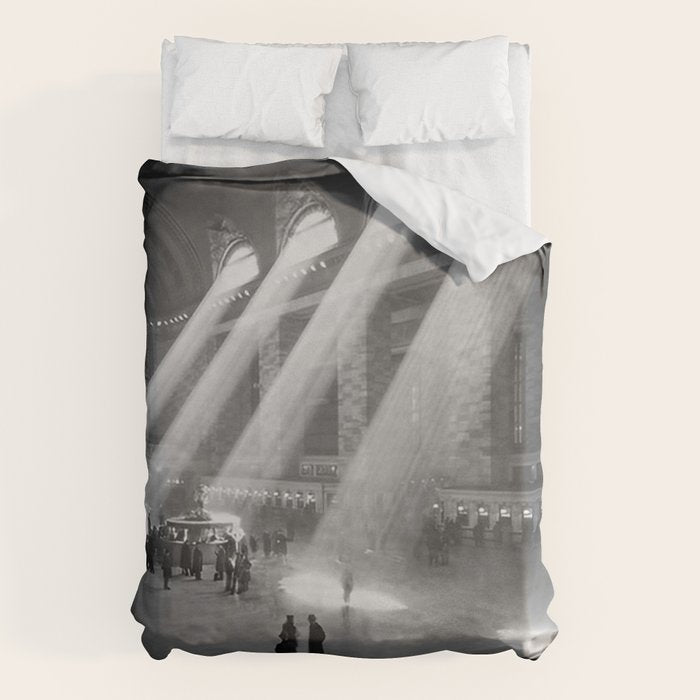 New York Grand Central Train Station Terminal Black and White Photography Print Duvet Cover Gallery Image 1