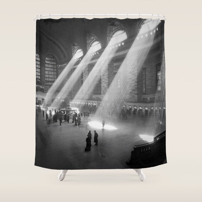 New York Grand Central Train Station Terminal Black and White Photography Print Shower Curtain Gallery Image 1