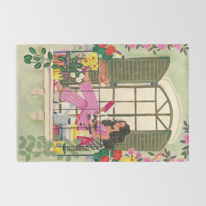 Woman reading on balcony Rug Gallery Image 2