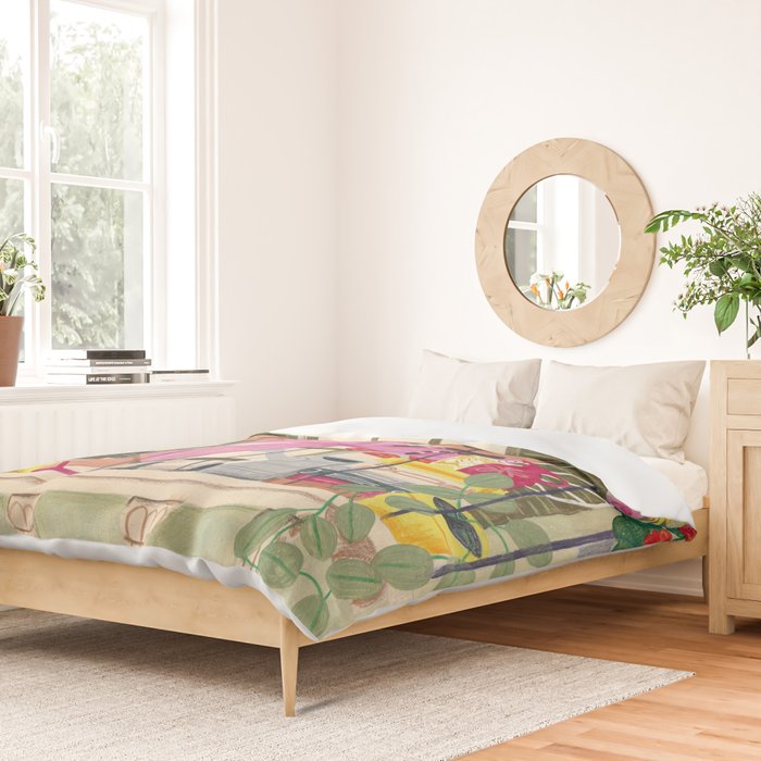Woman reading on balcony Duvet Cover Gallery Image 2
