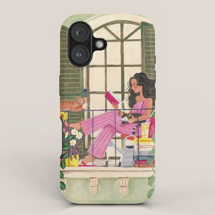 Woman reading on balcony iPhone Case Gallery Image 1