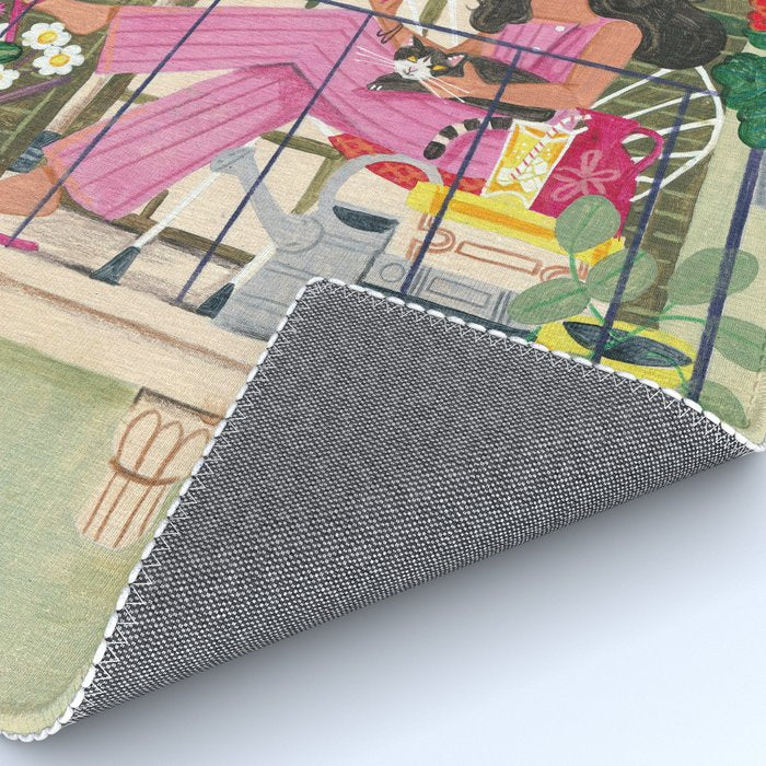 Woman reading on balcony Rug Gallery Image 4