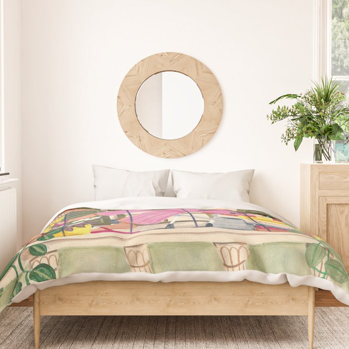 Woman reading on balcony Duvet Cover Gallery Image 3