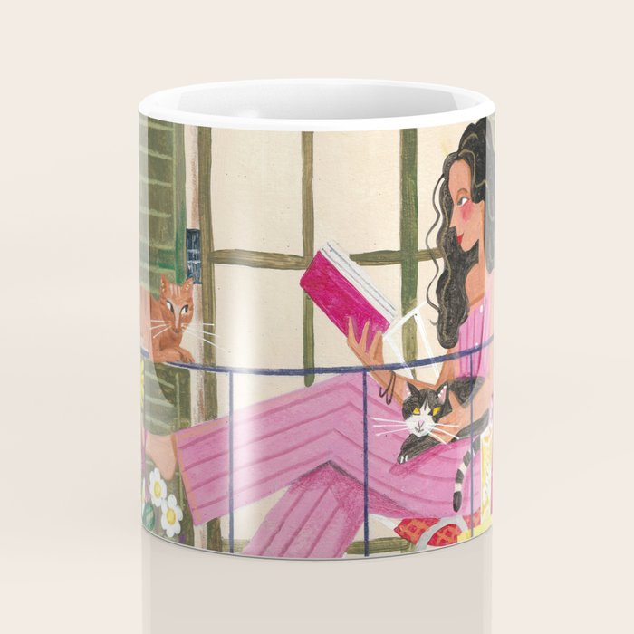 Woman reading on balcony Coffee Mug Gallery Image 4