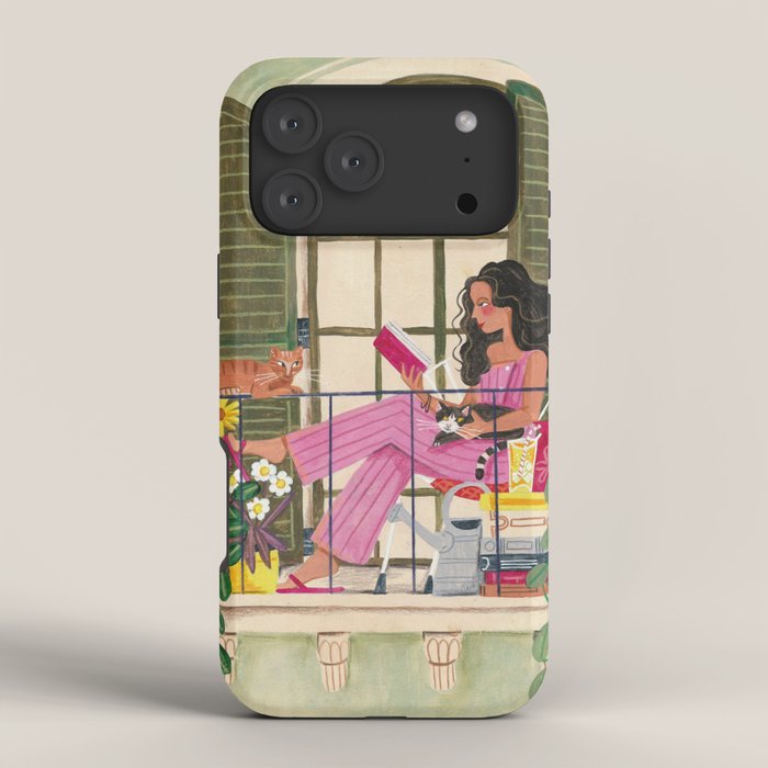 Woman reading on balcony iPhone Case Gallery Image 4