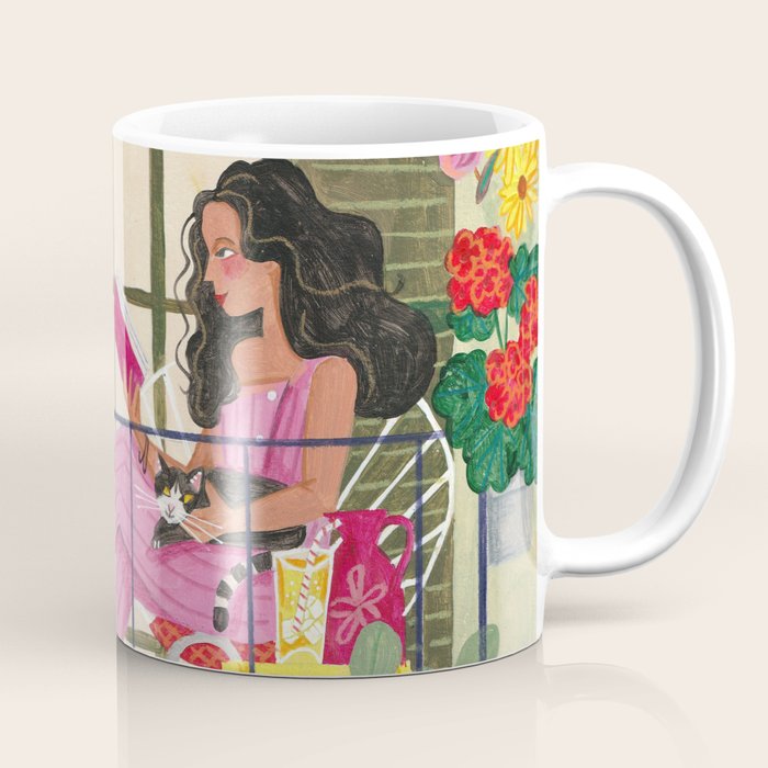 Woman reading on balcony Coffee Mug Gallery Image 1