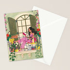 Woman reading on balcony Stationery Card Gallery Image 2