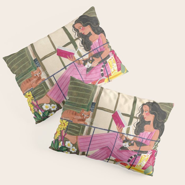 Woman reading on balcony Pillow Sham Gallery Image 1
