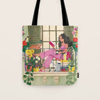Woman reading on balcony Tote Bag Gallery Image 1