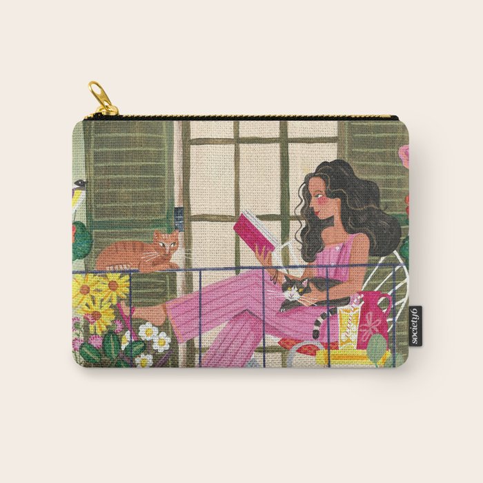 Woman reading on balcony Carry All Pouch Gallery Image 1