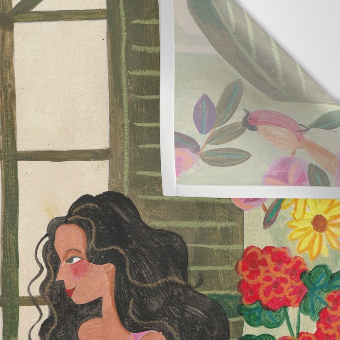 Woman reading on balcony Wall Tapestry Gallery Image 3