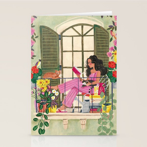 Woman reading on balcony Stationery Card Gallery Image 2