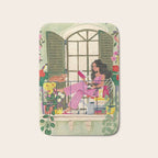 Woman reading on balcony Bath Mat Gallery Image 1
