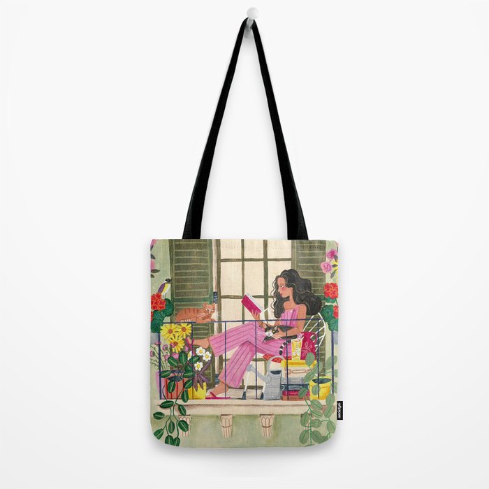 Woman reading on balcony Tote Bag Gallery Image 2