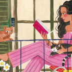 Woman reading on balcony Coffee Mug Gallery Image 2