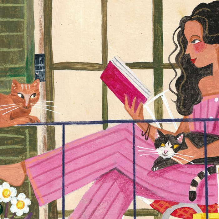 Woman reading on balcony Coffee Mug Gallery Image 2
