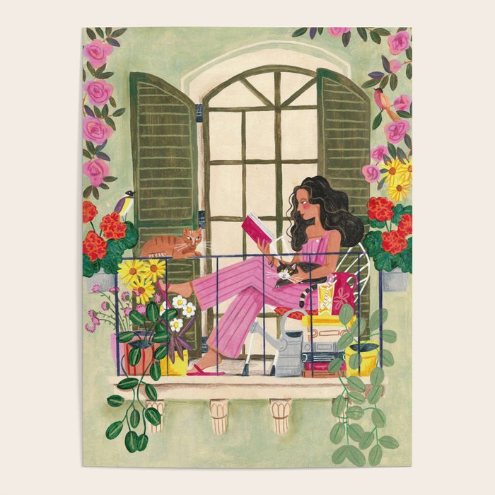 Woman reading on balcony Poster Gallery Image 4
