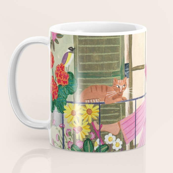 Woman reading on balcony Coffee Mug Gallery Image 3