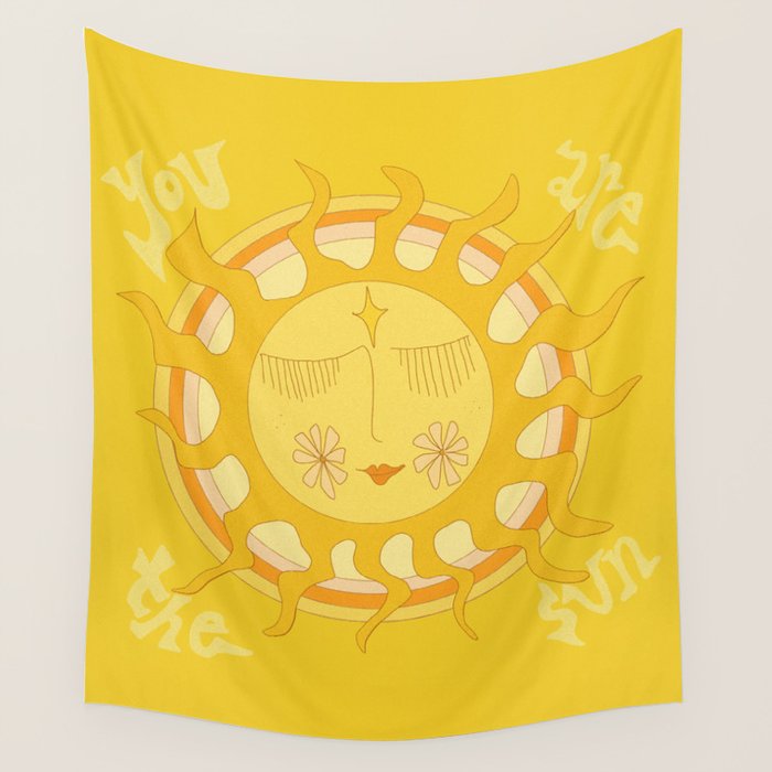 you are the sun // retro sunshine art by surfy birdy Wall Tapestry Gallery Image 4