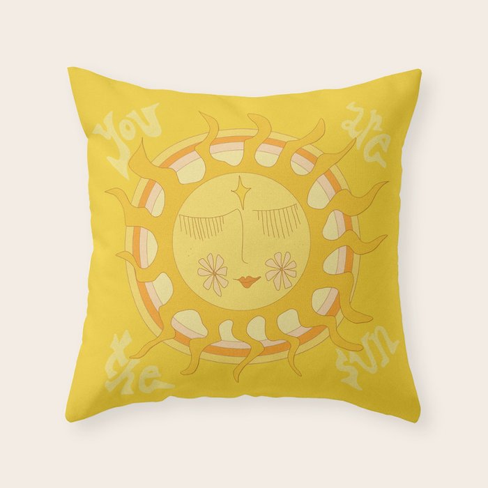 you are the sun // retro sunshine art by surfy birdy Throw Pillow Gallery Image 1