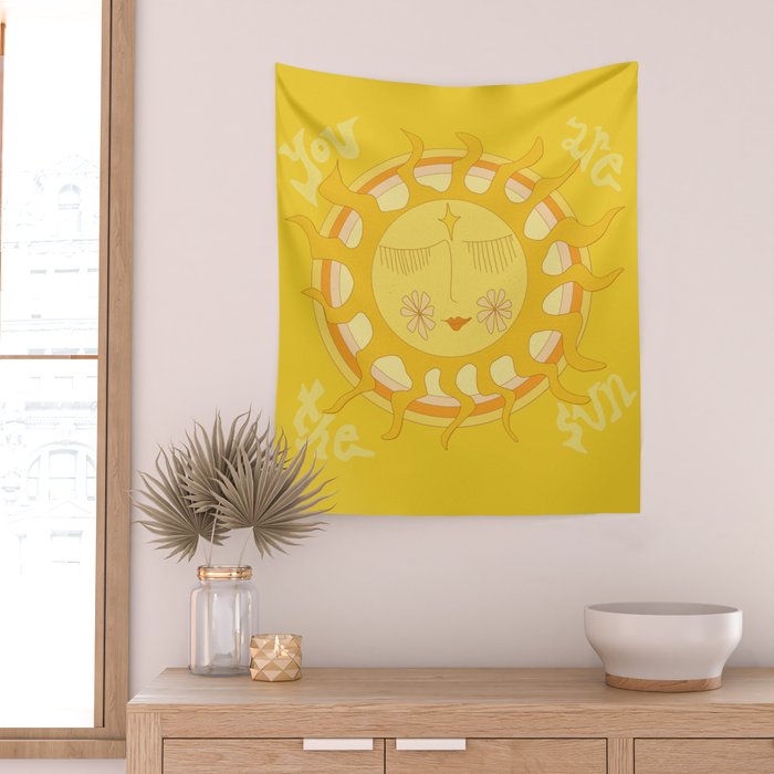 you are the sun // retro sunshine art by surfy birdy Wall Tapestry Gallery Image 2