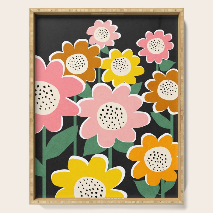 Flowerscape - night Serving Tray Gallery Image 1