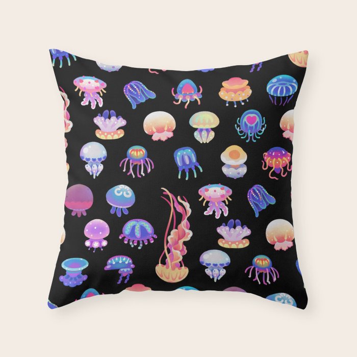 Jellyfish Day - dark Throw Pillow Gallery Image 6