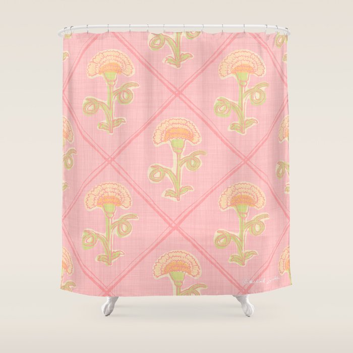 Provence Cottage Floral in Pink Linen  Shower Curtain Gallery Image 1