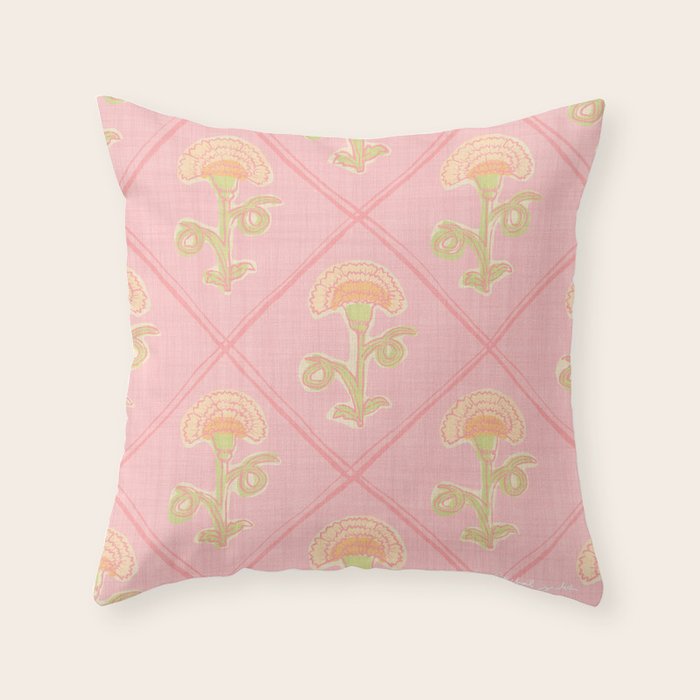 Provence Cottage Floral in Pink Linen  Throw Pillow Gallery Image 6