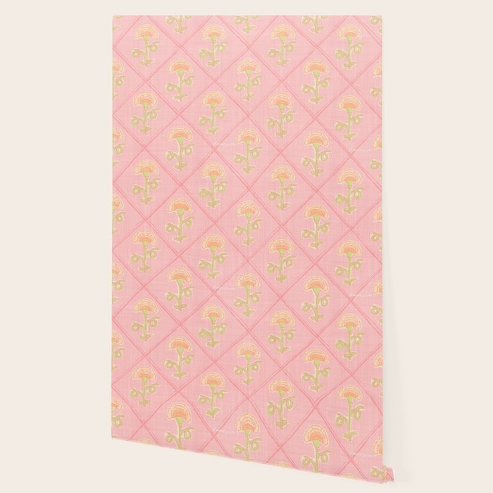 Provence Cottage Floral in Pink Linen  Wallpaper Gallery Image 2