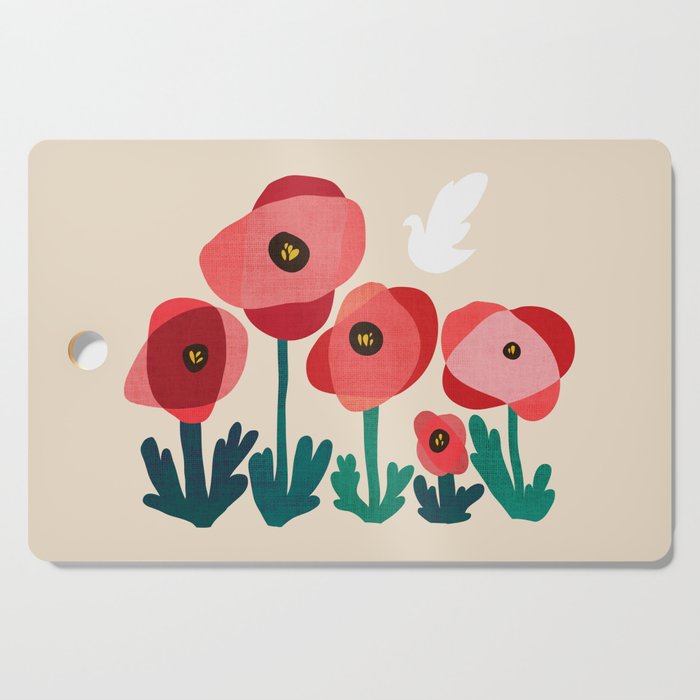 Poppy flowers and bird Cutting Board Gallery Image 1