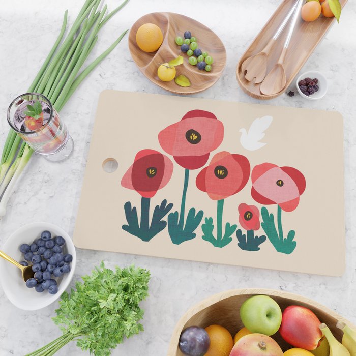 Poppy flowers and bird Cutting Board Gallery Image 2
