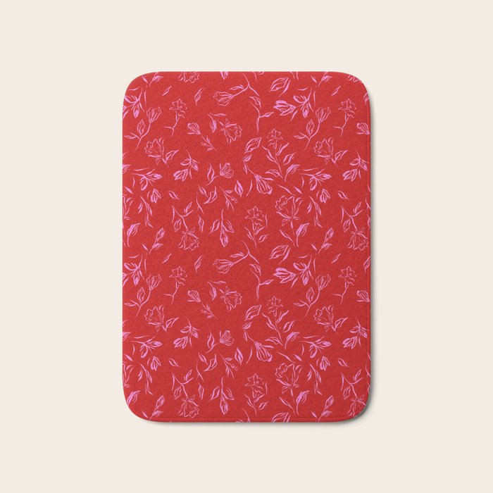 Pink and red romantic wildflowers Bath Mat Gallery Image 1