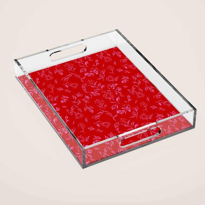 Pink and red romantic wildflowers Acrylic Tray Gallery Image 1