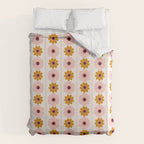 Vintage retro floral pattern, 60s, 70s style in pink and brown Duvet Cover Gallery Image 6