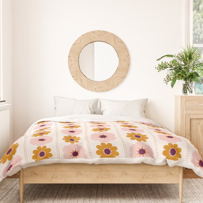 Vintage retro floral pattern, 60s, 70s style in pink and brown Duvet Cover Gallery Image 3