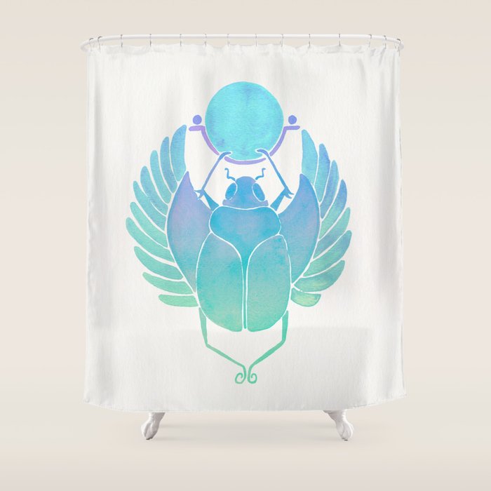 Egyptian Scarab - Turquoise OmbrÃ© Shower Curtain Gallery Image 1