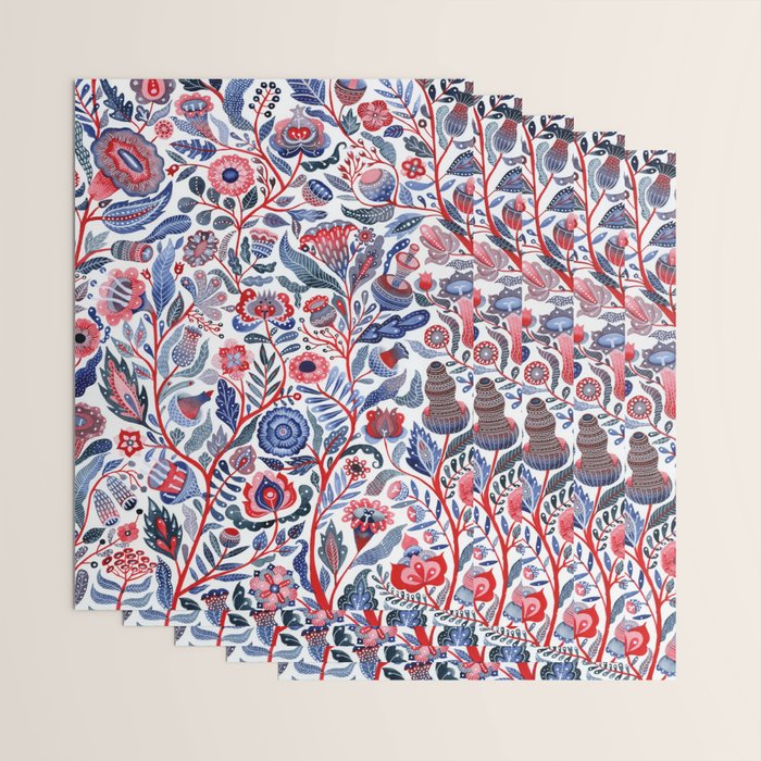 Botanical in red and blue Wrapping Paper Gallery Image 3