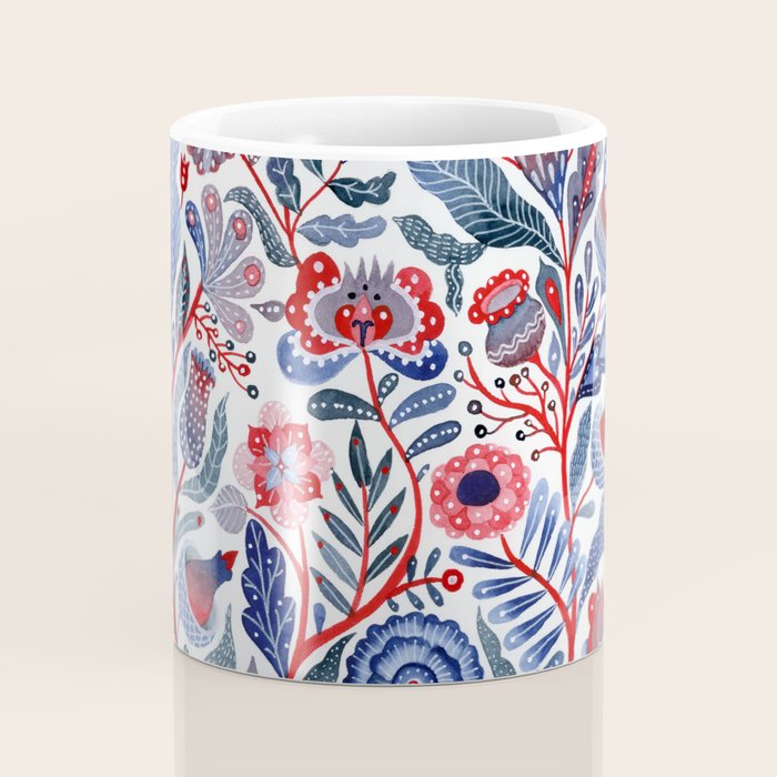 Botanical in red and blue Coffee Mug Gallery Image 4