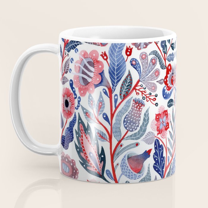 Botanical in red and blue Coffee Mug Gallery Image 3