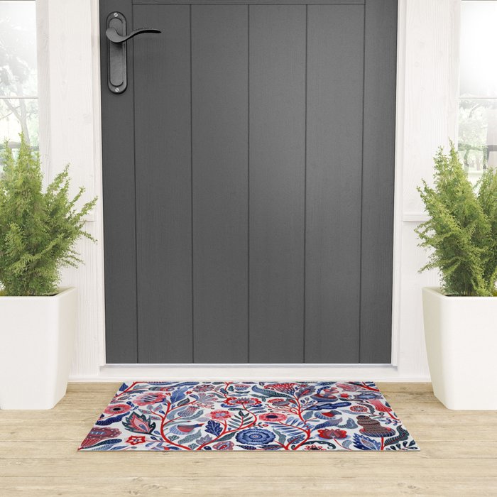 Botanical in red and blue Welcome Mat Gallery Image 3